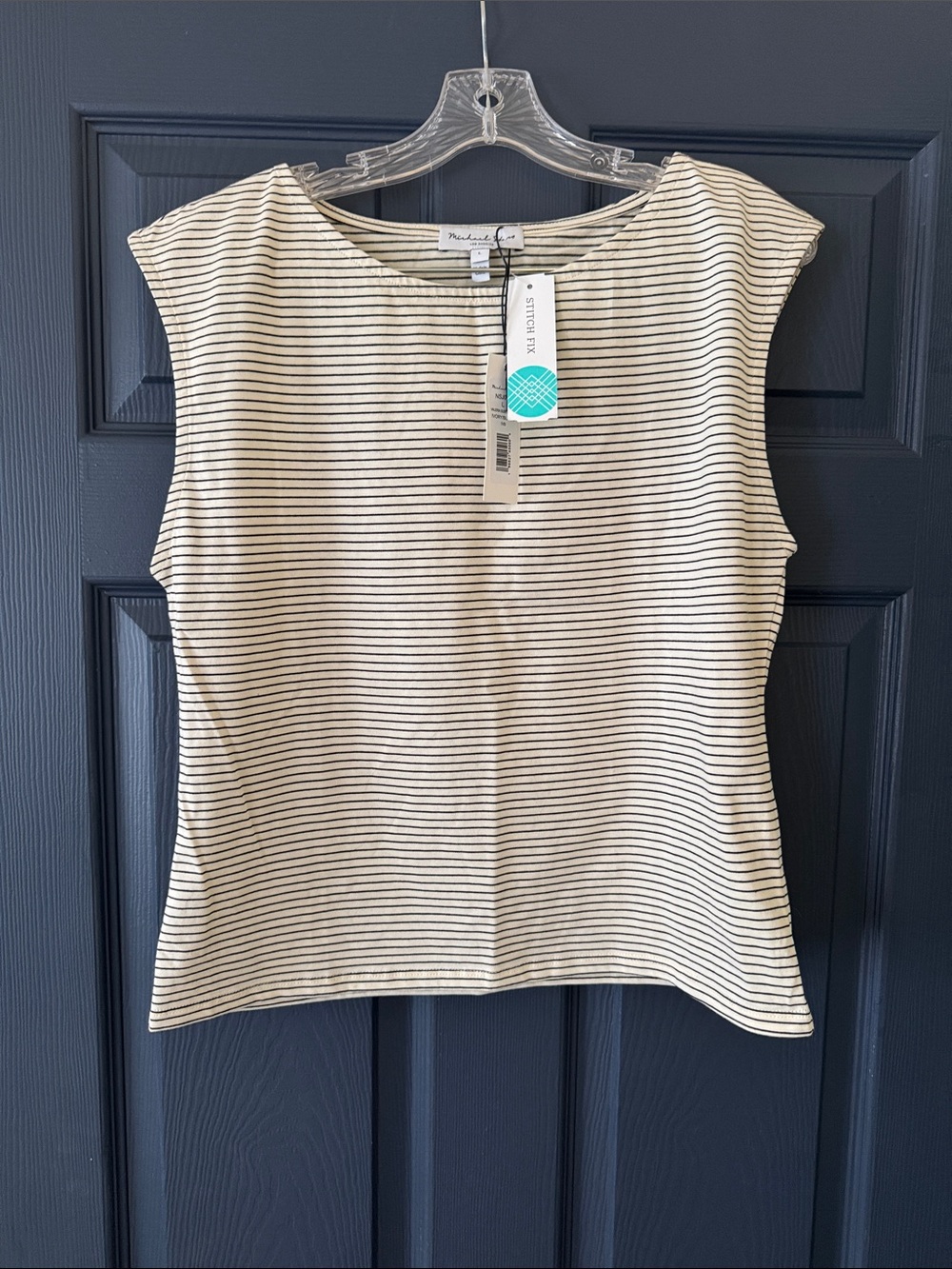 Michael Stars Cream and Black Striped Sleeveless Tank